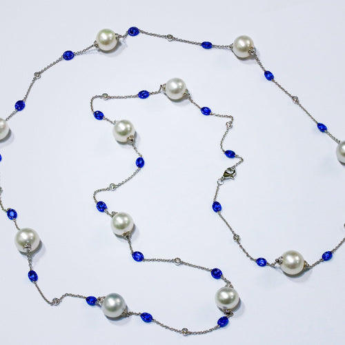 pearl sapphire opera necklace