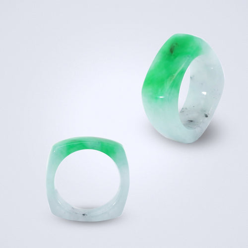 green white square jadeite ring