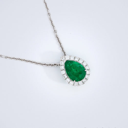 dainty pear emerald diamond pendant