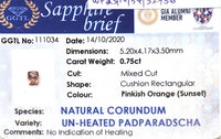 0.75CTS Unheated Sunset Padparadscha - Benny's Gems Creations