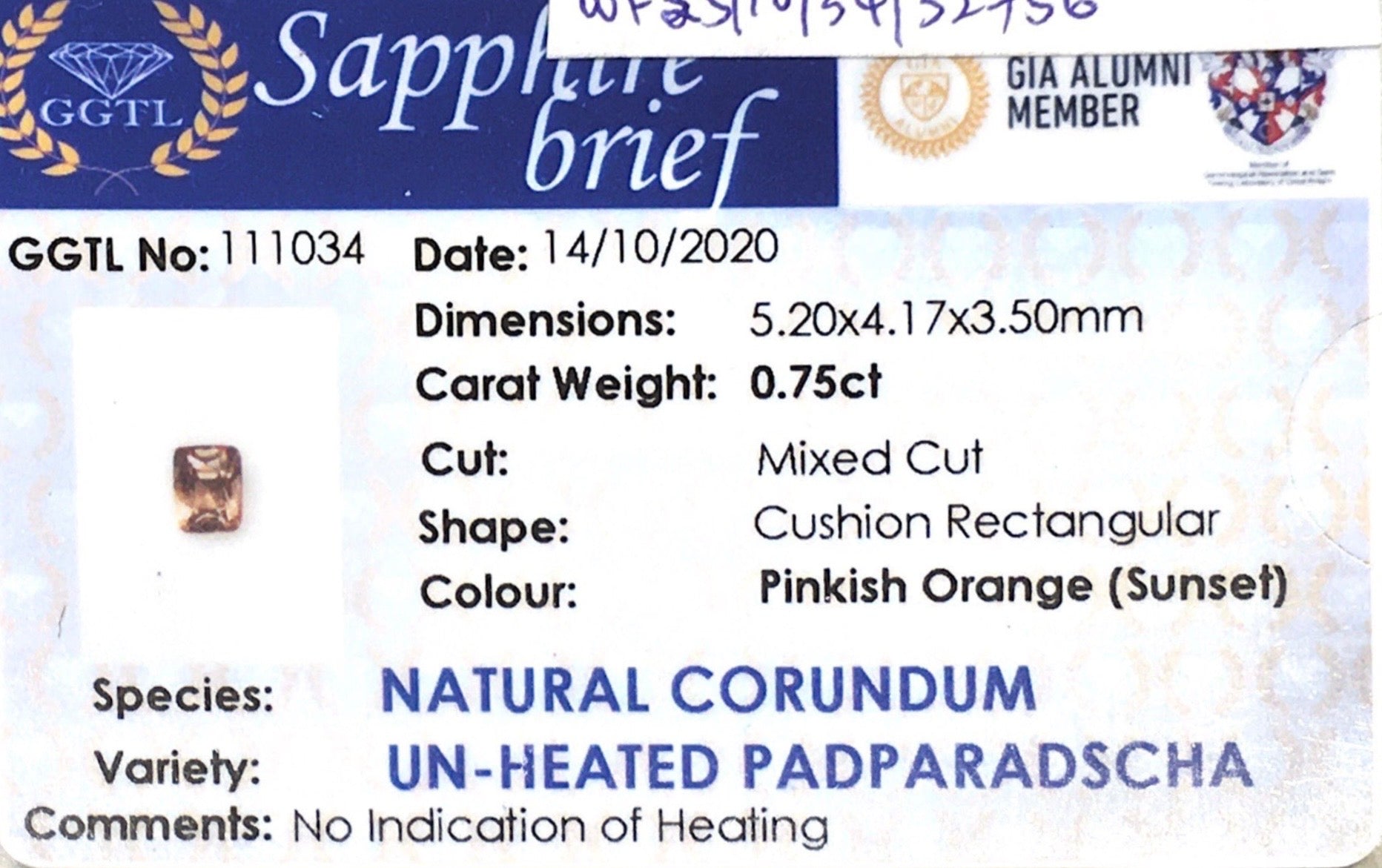 0.75CTS Unheated Sunset Padparadscha - Benny's Gems Creations