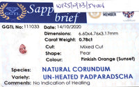 0.78CTS Unheated Sunset Padparadscha - Benny's Gems Creations
