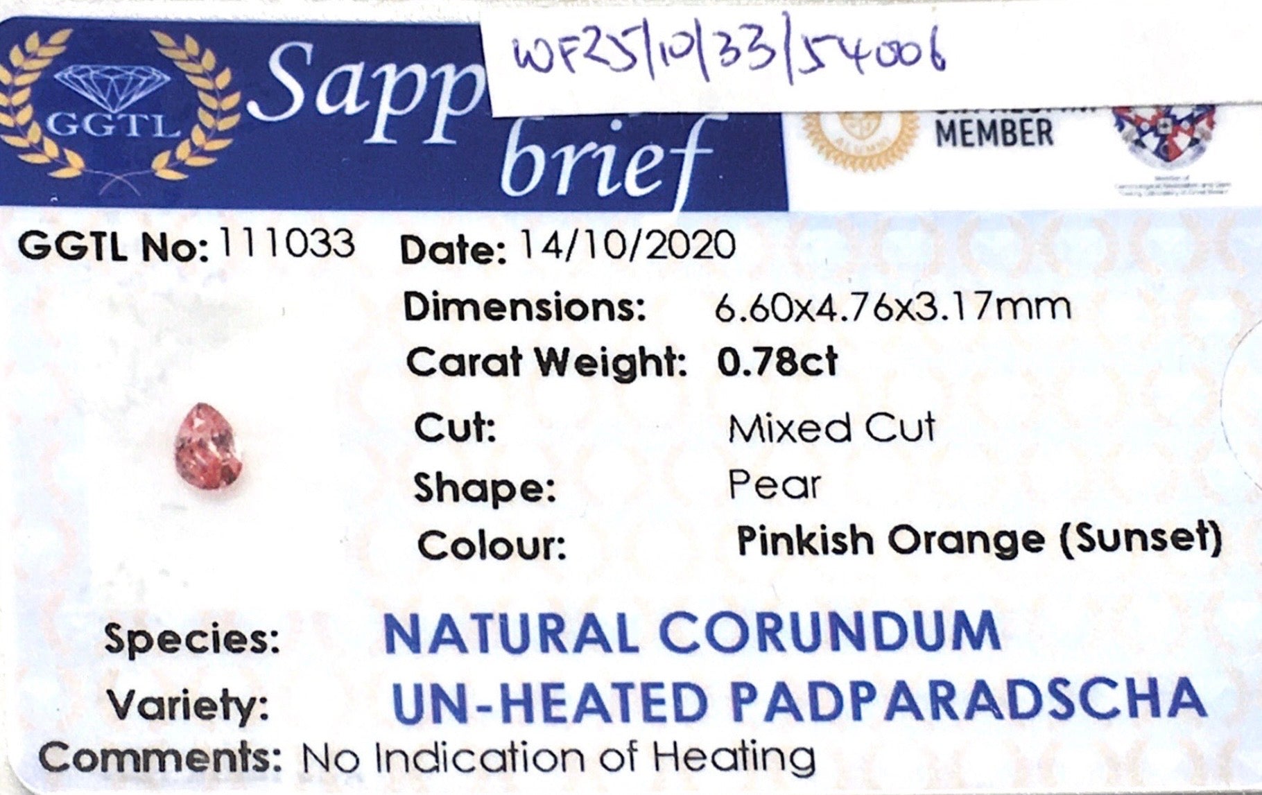 0.78CTS Unheated Sunset Padparadscha - Benny's Gems Creations