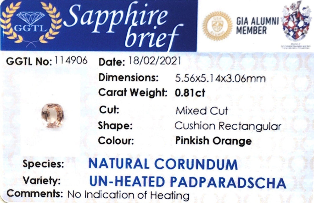 0.81CTS Natural Unheated Padparadscha - Benny's Gems Creations