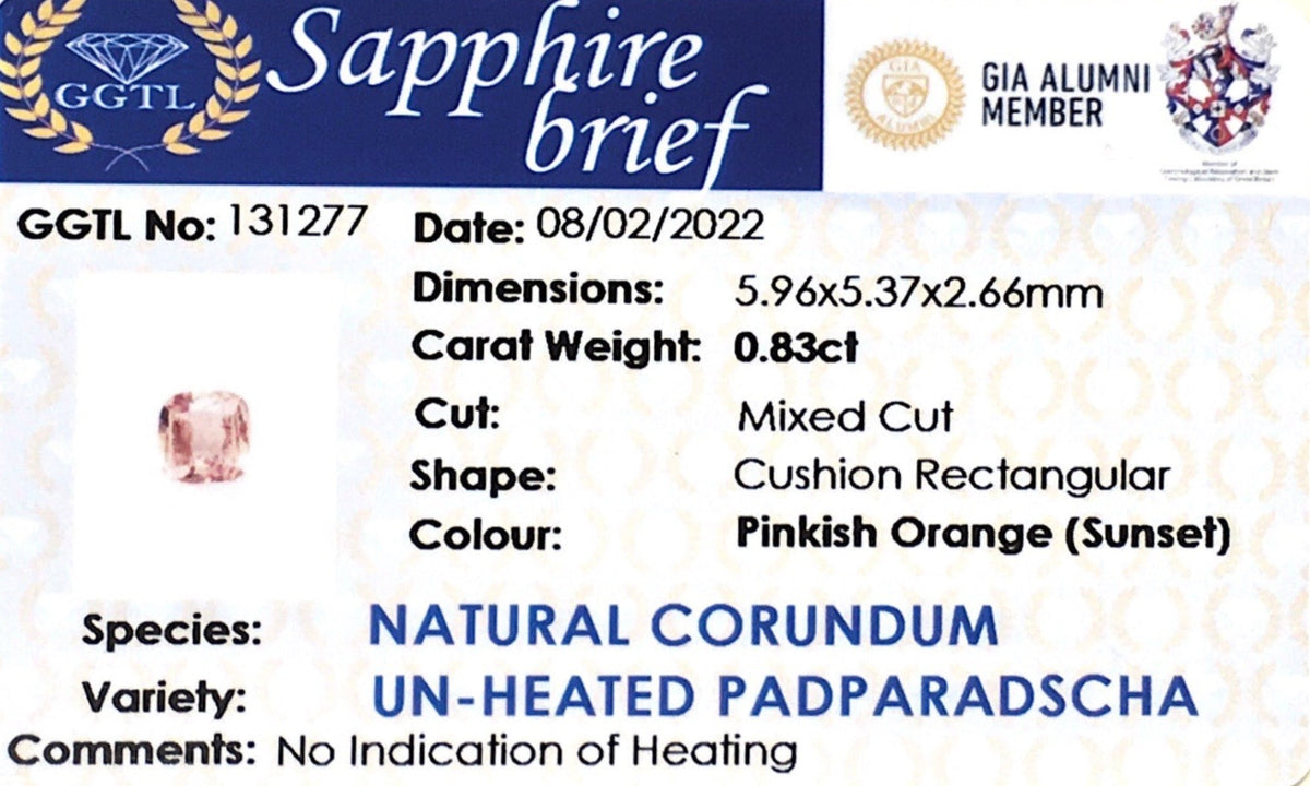 0.83CTS Unheated Sunset Padparadscha - Benny's Gems Creations