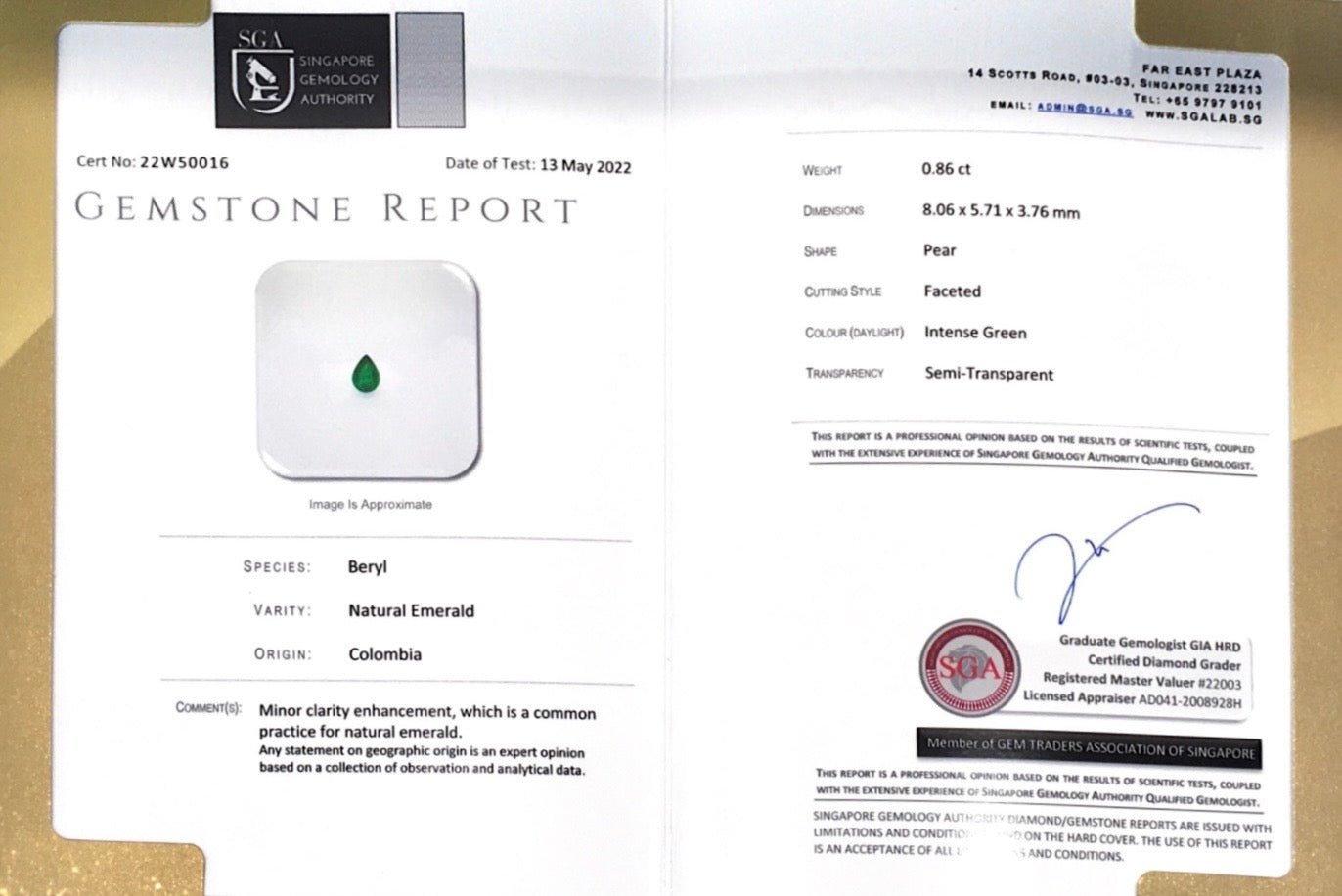 0.86CTS Intense Green Colombian Emerald - Benny's Gems Creations