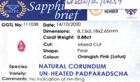 0.88ct Unheated Padparadscha - Benny's Gems Creations