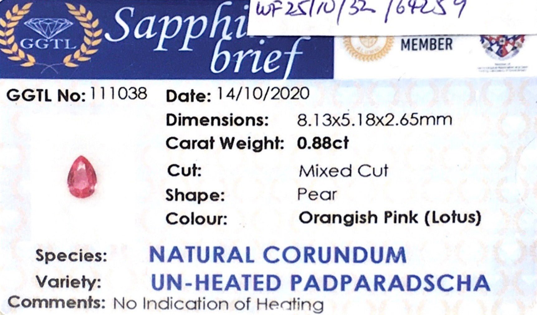 0.88ct Unheated Padparadscha - Benny's Gems Creations