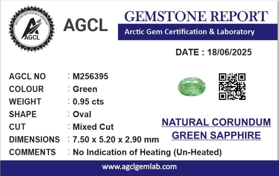 0.95cts Unheated Green Sapphire - Benny's Gems Creations