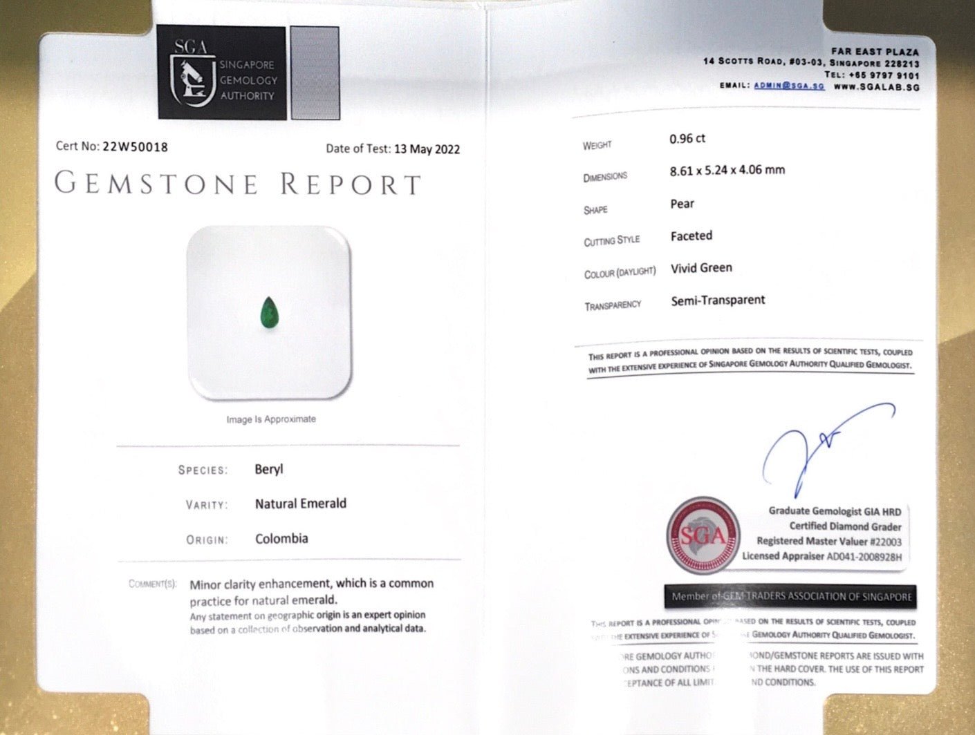 0.96CTS Vivid Green Colombian Emerald - Benny's Gems Creations