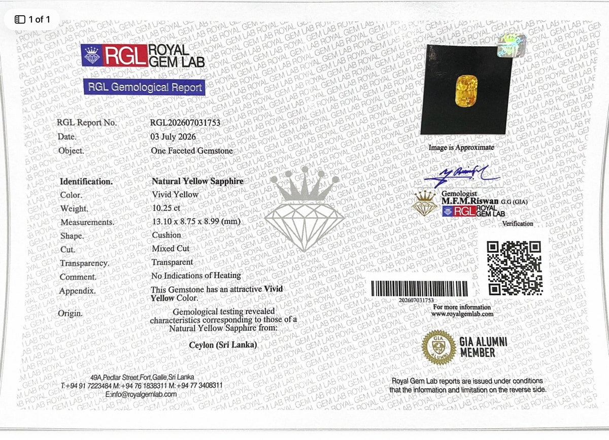 10.25cts Unheated Yellow Sapphire - Benny's Gems Creations