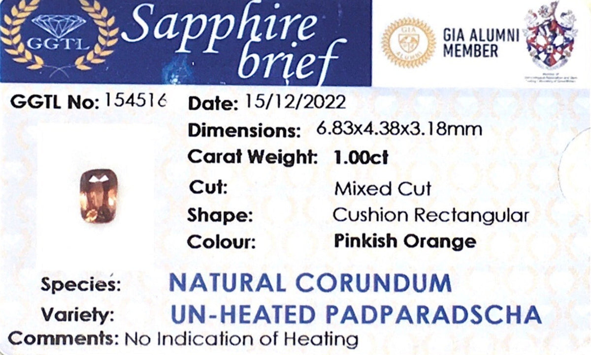 1.00CTS Unheated Padparadscha - Benny's Gems Creations