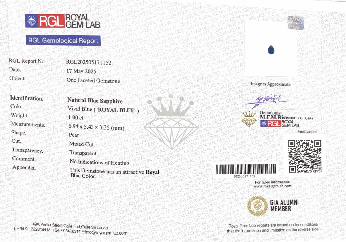 1.00CTS Unheated Royal Blue Sapphire - Benny's Gems Creations
