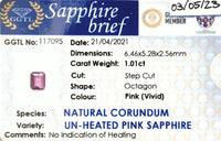 1.01Ct Unheated Pink Sapphire - Benny's Gems Creations