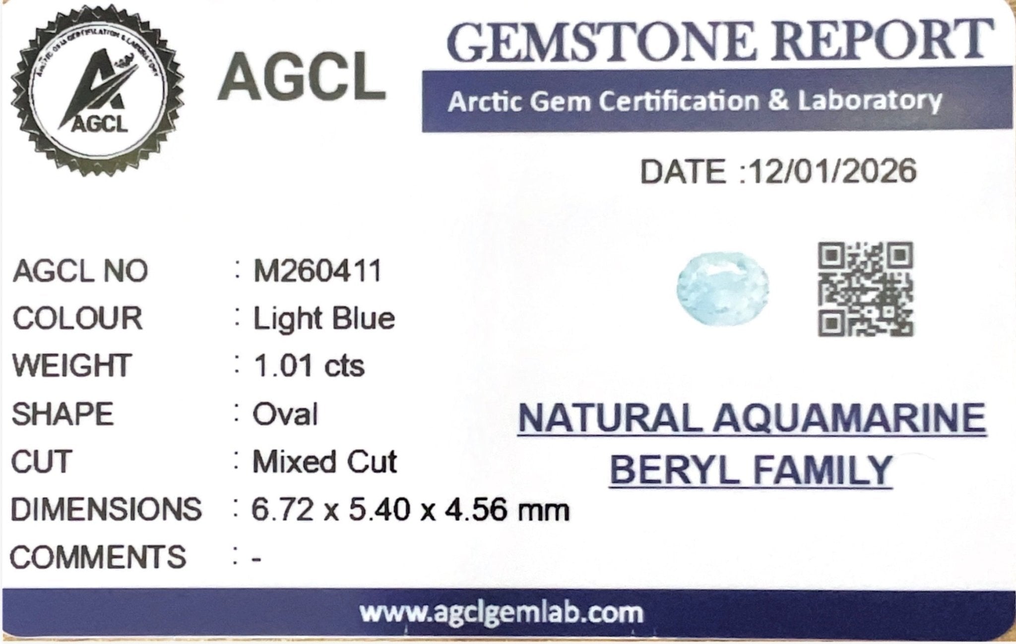 1.01cts Natural Aquamarine - Benny's Gems Creations