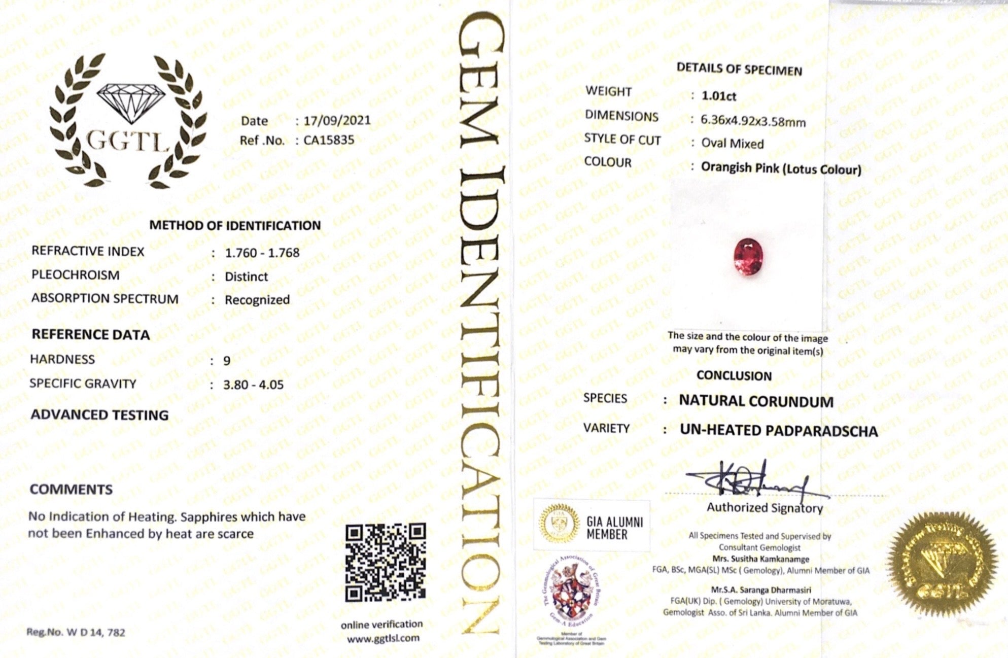 1.01CTS Unheated Padparadscha - Benny's Gems Creations