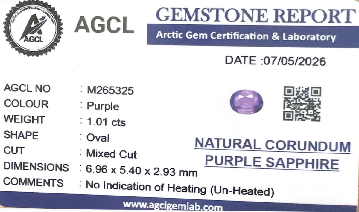 1.01cts Unheated Purple Sapphire - Benny's Gems Creations