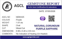 1.01cts Unheated Purple Sapphire - Benny's Gems Creations