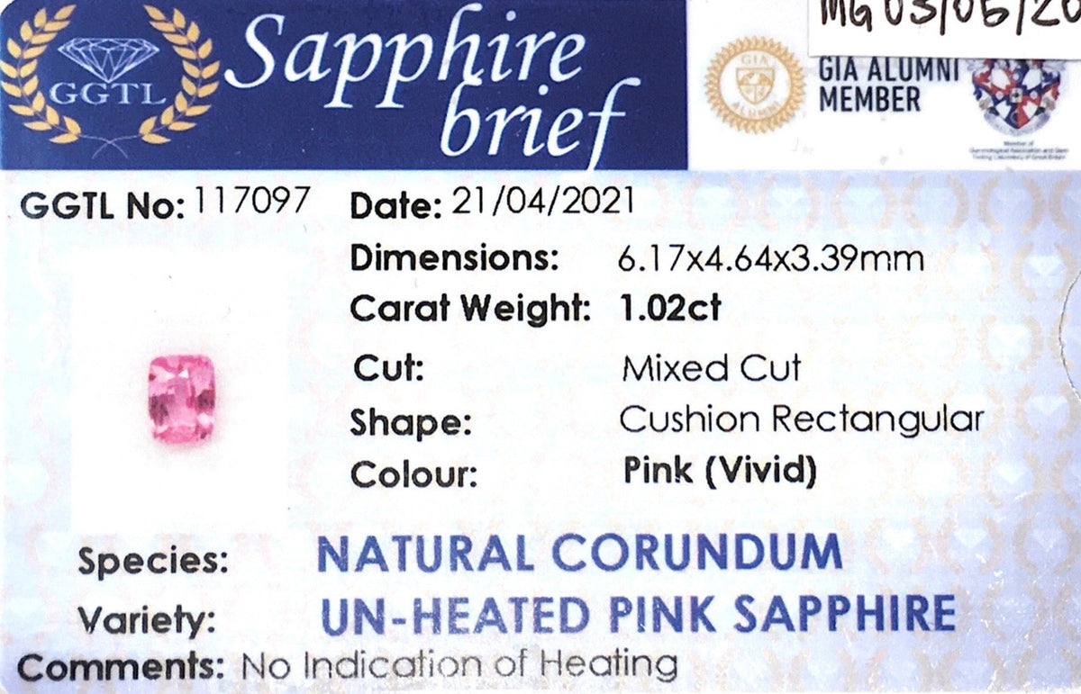 1.02CT Unheated Vivid Pink Sapphire - Benny's Gems Creations