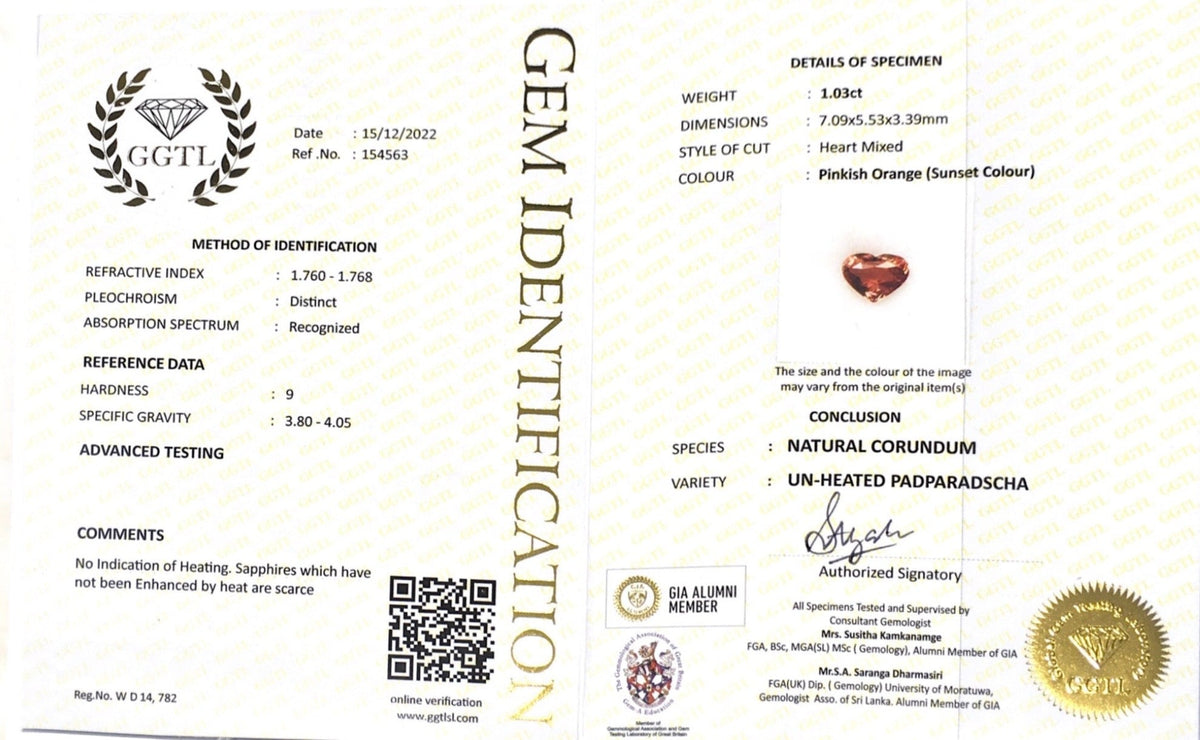 1.03CTS Unheated Padparadscha - Benny's Gems Creations