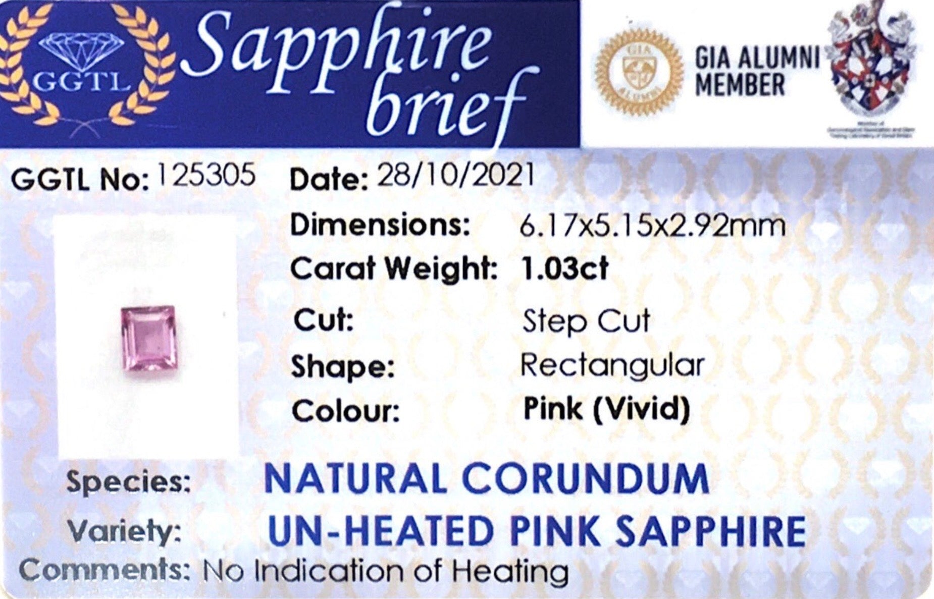 1.03cts Unheated Pink Sapphire - Benny's Gems Creations