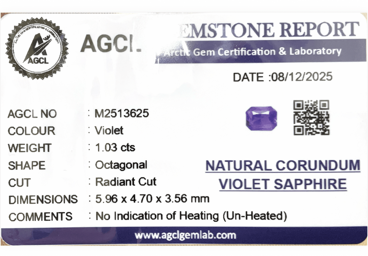 1.03cts Unheated Violet Sapphire - Benny's Gems Creations