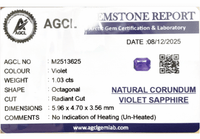 1.03cts Unheated Violet Sapphire - Benny's Gems Creations