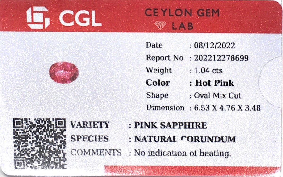 1.04CTS Unheated Pink Sapphire - Benny's Gems Creations
