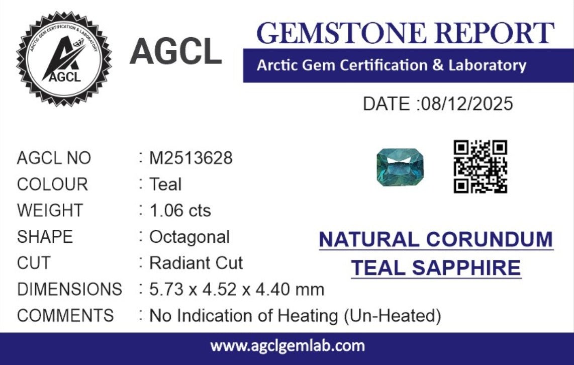 1.06cts Unheated Teal Sapphire - Benny's Gems Creations