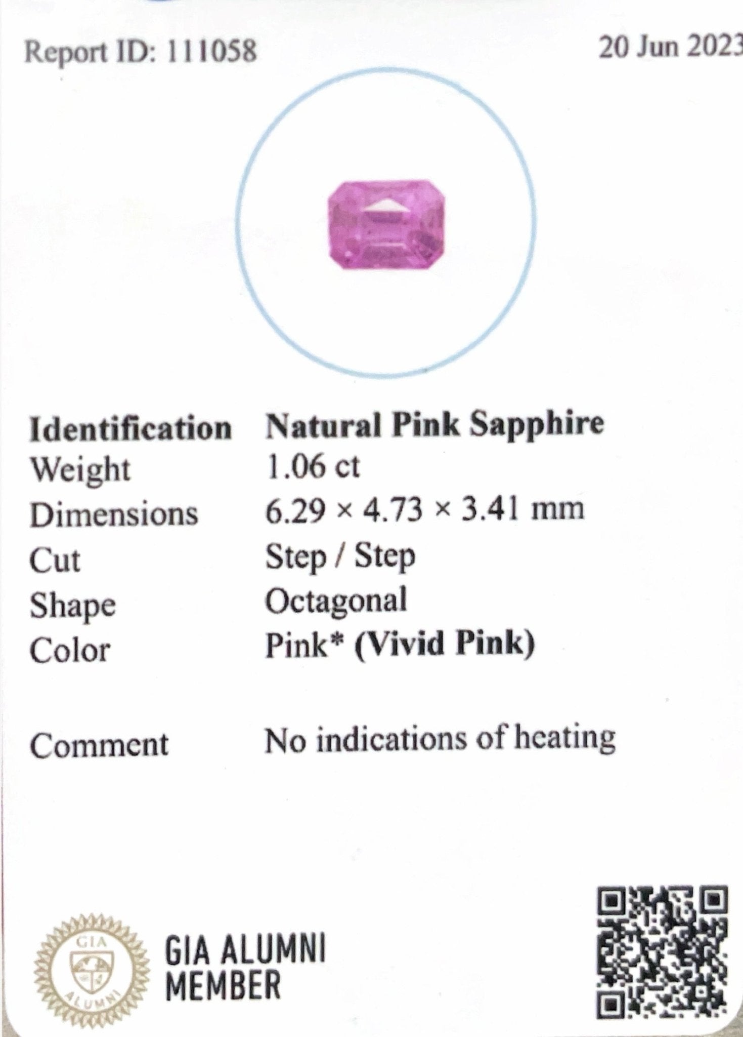 1.06CTS Unheated Vivid Pink Sapphire - Benny's Gems Creations