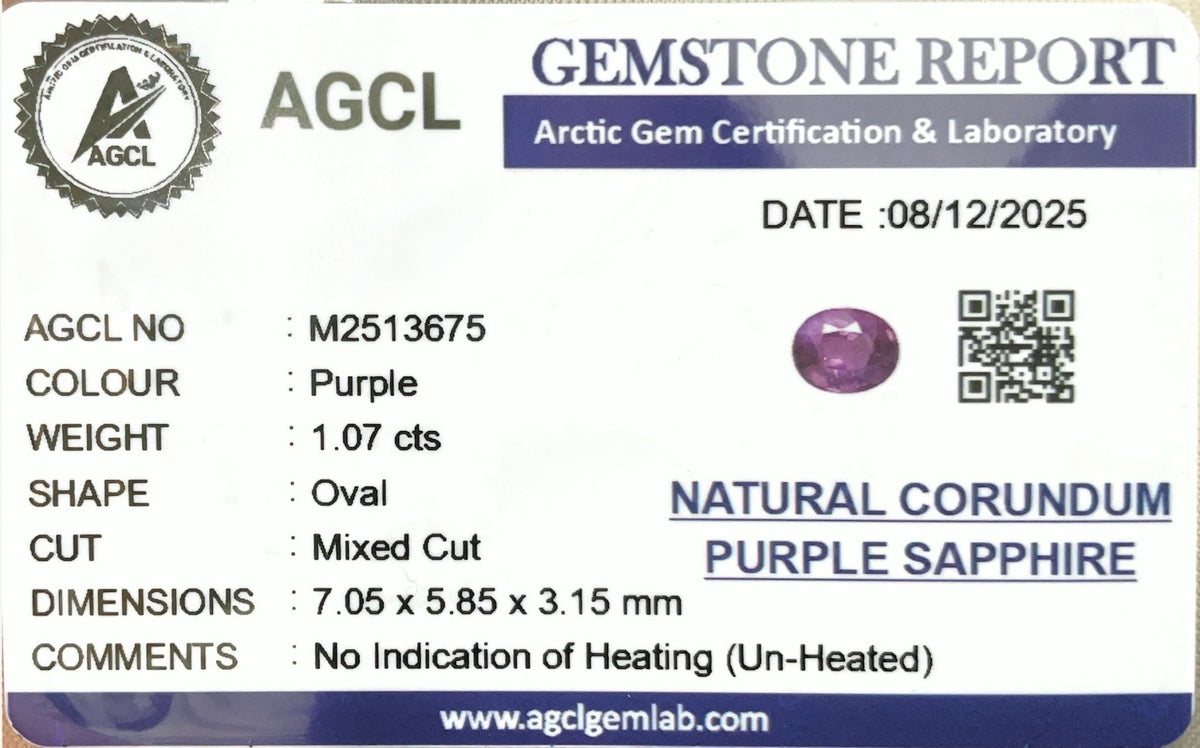 1.07cts Unheated Purple Sapphire - Benny's Gems Creations