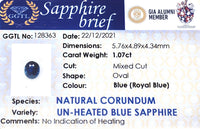 1.07CTS Unheated Royal Blue Sapphire - Benny's Gems Creations