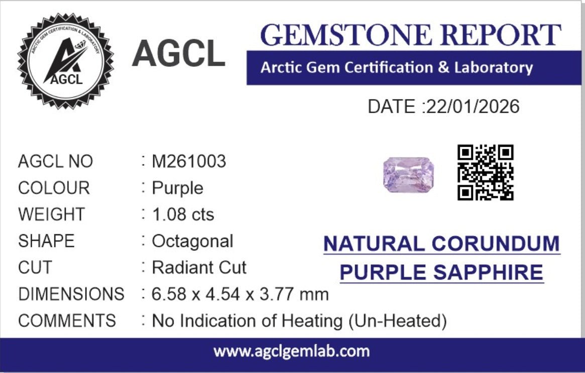 1.08Cts Unheated Purple Sapphire - Benny's Gems Creations