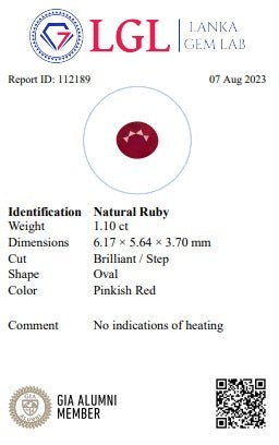 1.10CTS Unheated Pinkish Red Ruby - Benny's Gems Creations