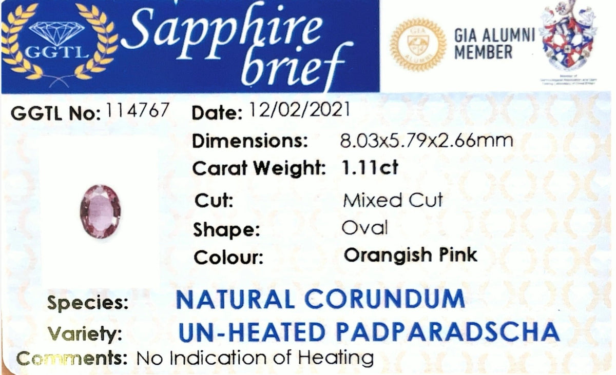 1.11CTS Unheated Padparadscha - Benny's Gems Creations