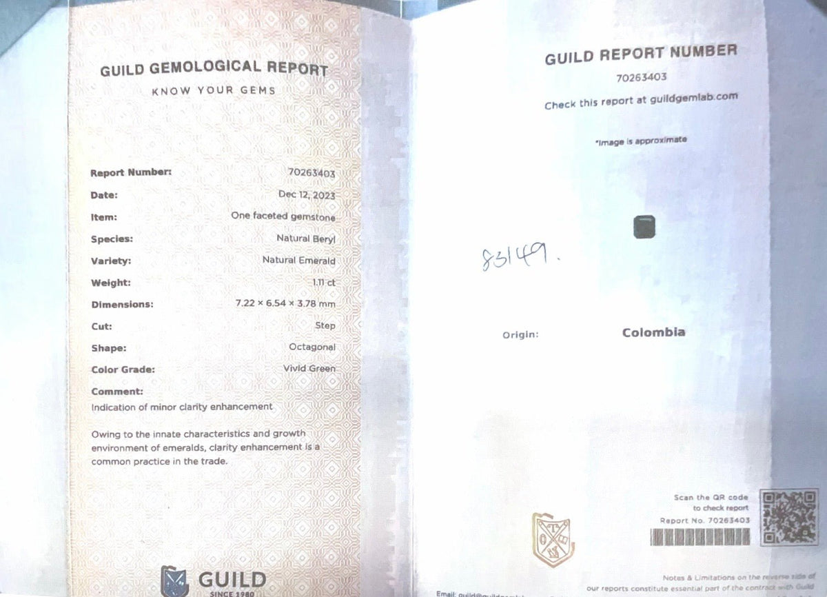 1.11cts Vivid Green Colombian Emerald - Benny's Gems Creations