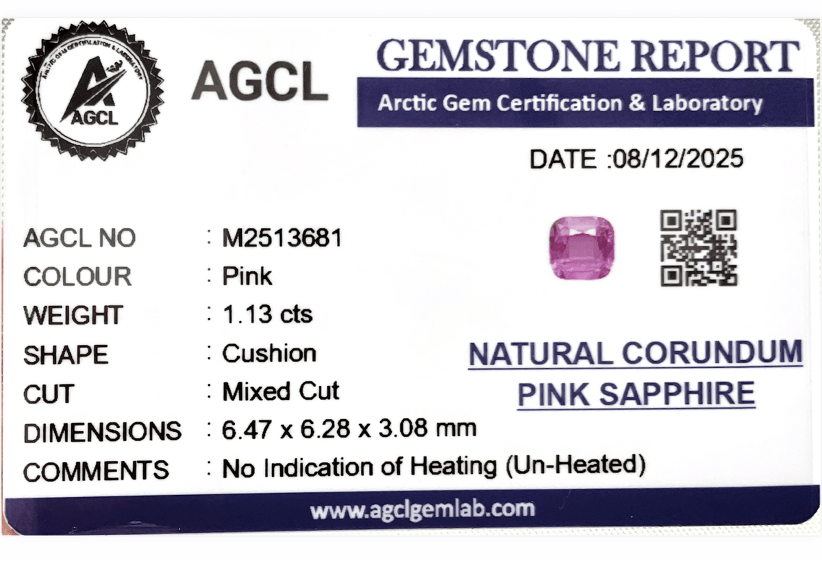 1.13cts Unheated Pink Sapphire - Benny's Gems Creations