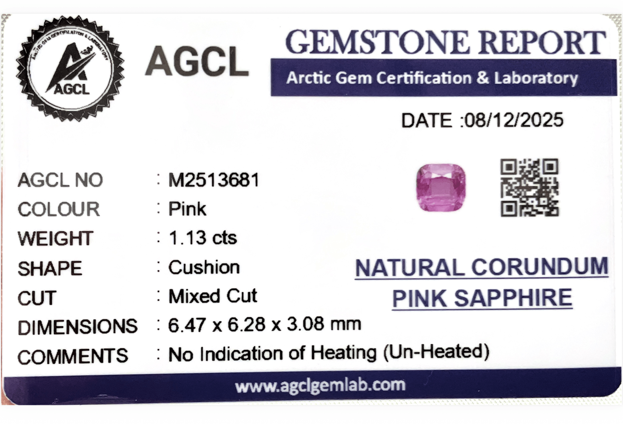1.13cts Unheated Pink Sapphire - Benny's Gems Creations