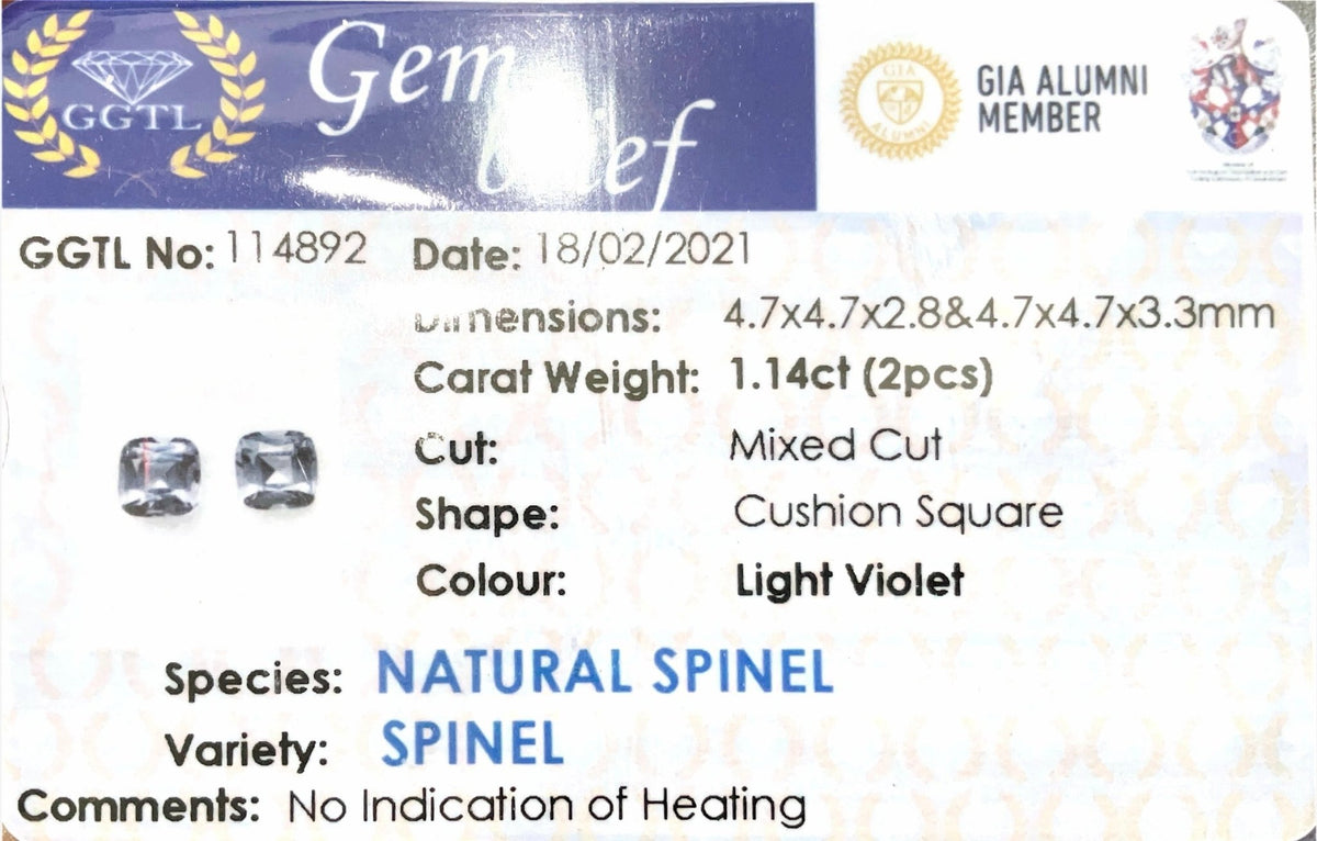1.14CTS Light Violet Spinel Pair - Benny's Gems Creations