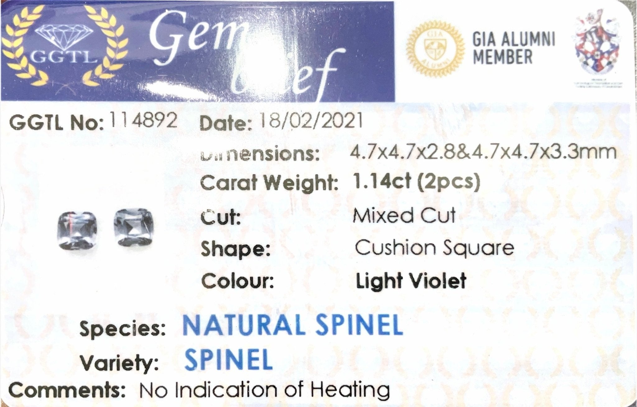 1.14CTS Light Violet Spinel Pair - Benny's Gems Creations