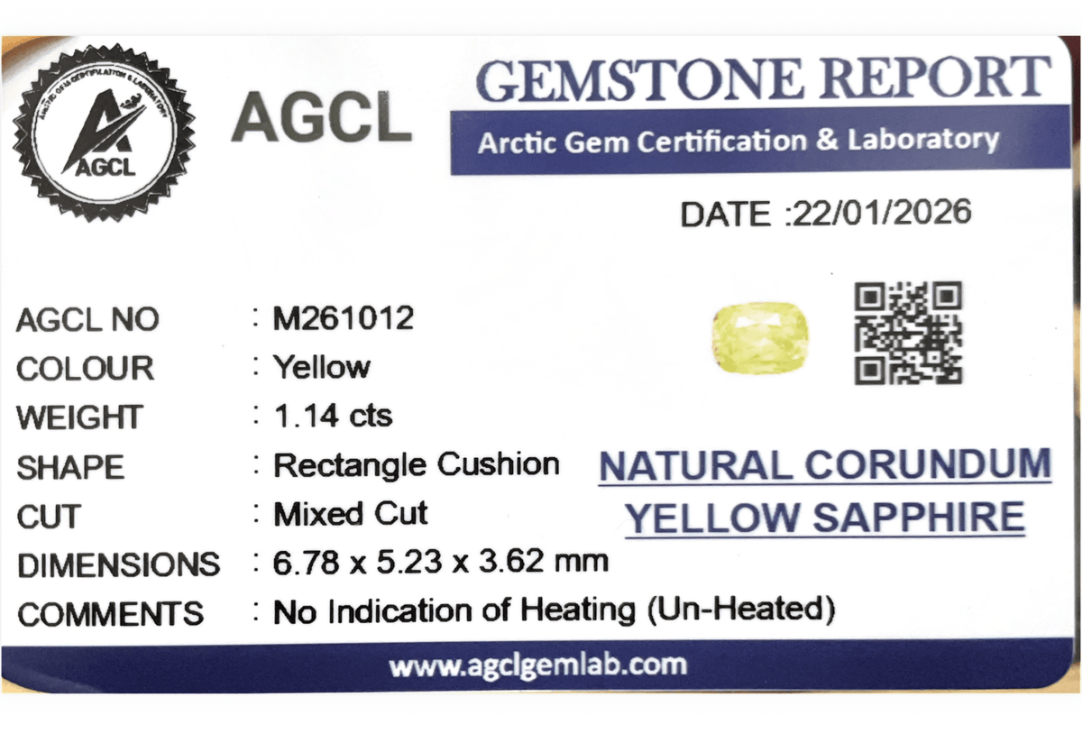 1.14cts Unheated Yellow Sapphire - Benny's Gems Creations