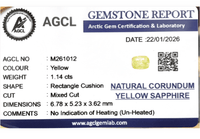 1.14cts Unheated Yellow Sapphire - Benny's Gems Creations