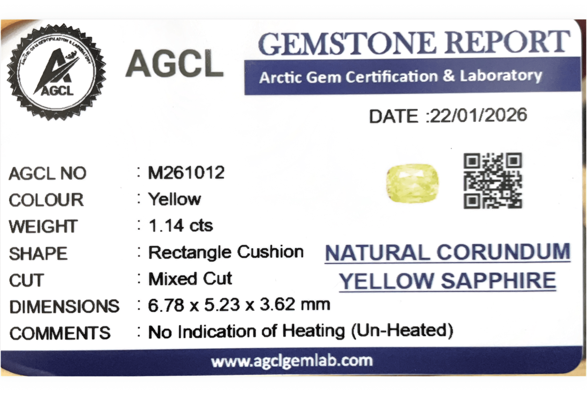 1.14cts Unheated Yellow Sapphire - Benny's Gems Creations