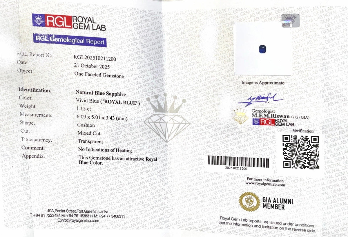 1.15cts Unheated Royal Blue Sapphire - Benny's Gems Creations