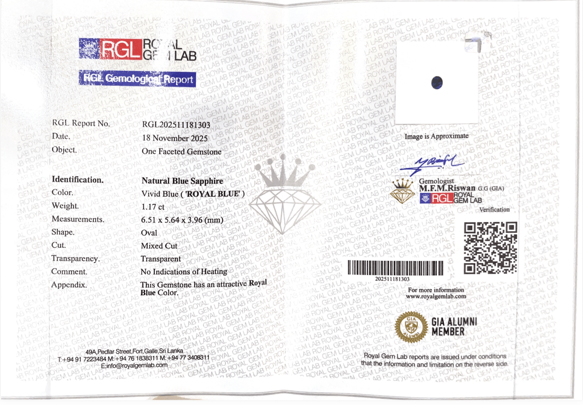 1.17Cts Unheated Royal Blue Sapphire - Benny's Gems Creations
