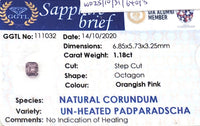1.18CT Octagon Cut Padparadscha - Benny's Gems Creations