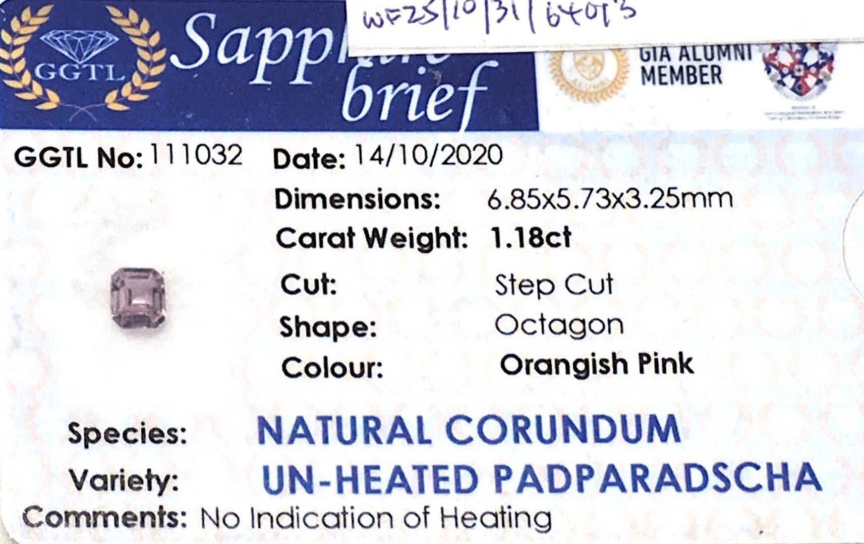 1.18CT Octagon Cut Padparadscha - Benny's Gems Creations