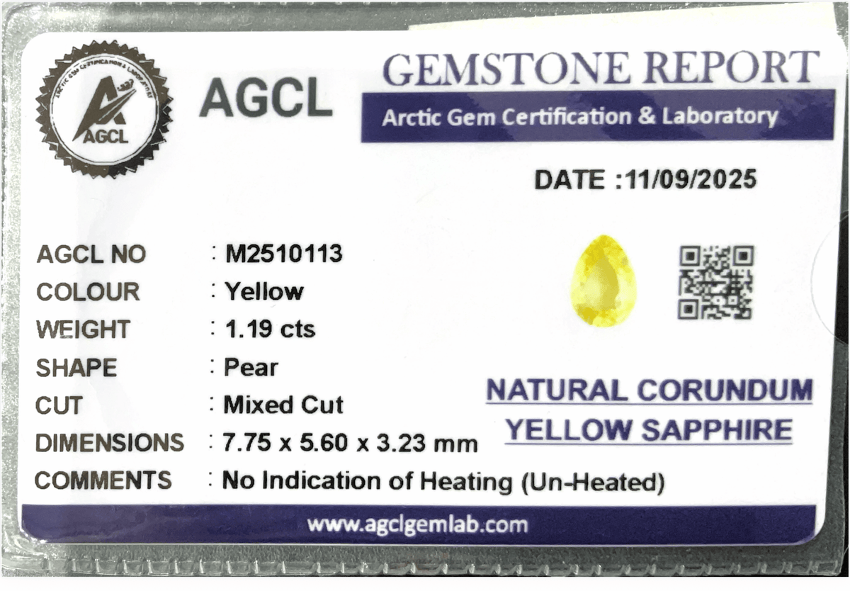 1.19cts Unheated Yellow Sapphire - Benny's Gems Creations