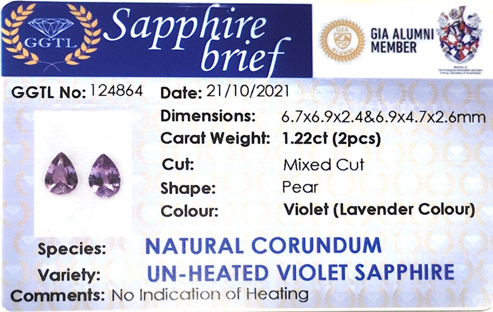 1.22CTS Unheated Violet Sapphire Pair - Benny's Gems Creations