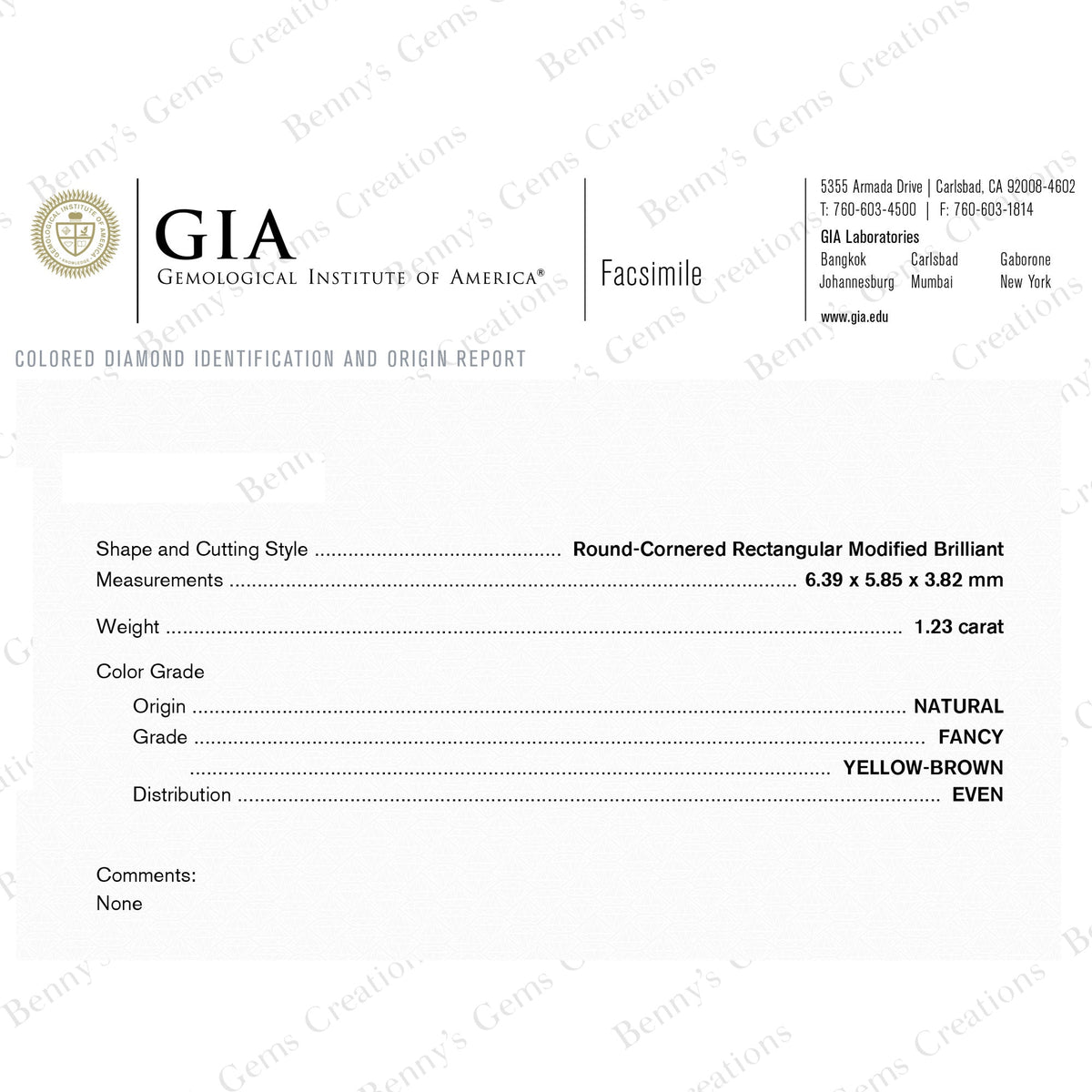 1.23CTS Fancy Yellow Brown Diamond - Benny's Gems Creations